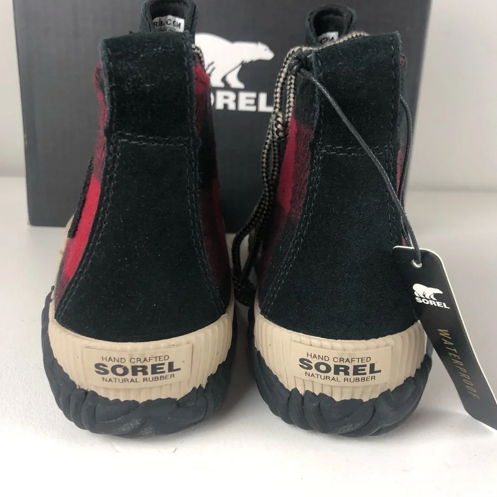 Sorel Out N About Plus Buffalo Plaid Textile & Suede Waterproof Booties Boots - Picture 6 of 9